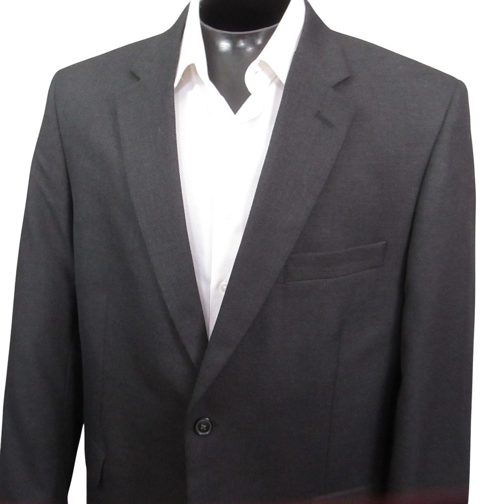 Saddlebred Sport Coat 46L Dark Charcoal Gray Poly Blend Single Vent